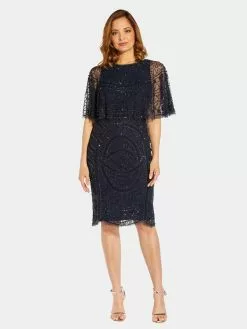 Adrianna Papell Cape Beaded Sheath Dress