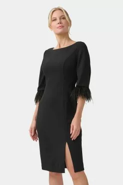 Adrianna Papell Feather Trimmed Crepe Sheath