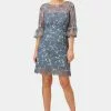 Adrianna Papell Embroidered Bell Sleeve Dress