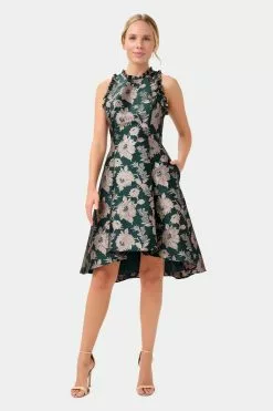 Adrianna Papell Ruffle Jacquard Dress