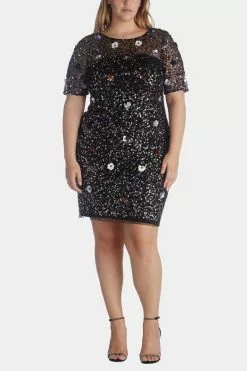 Adrianna Papell Beaded Mesh Sheath Dress