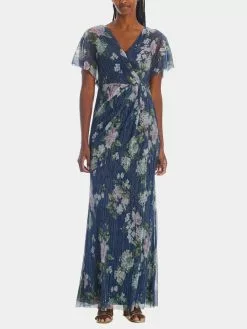 Adrianna Papell Metallic Mesh Gown