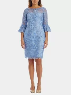Adrianna Papell Bell Sleeve Embroidery Dress