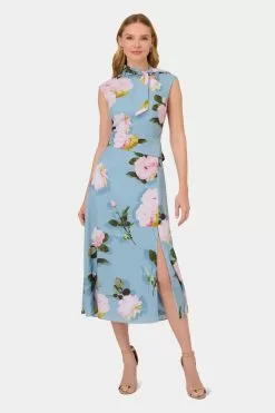 Adrianna Papell Floral Printed Tie Neck Dress