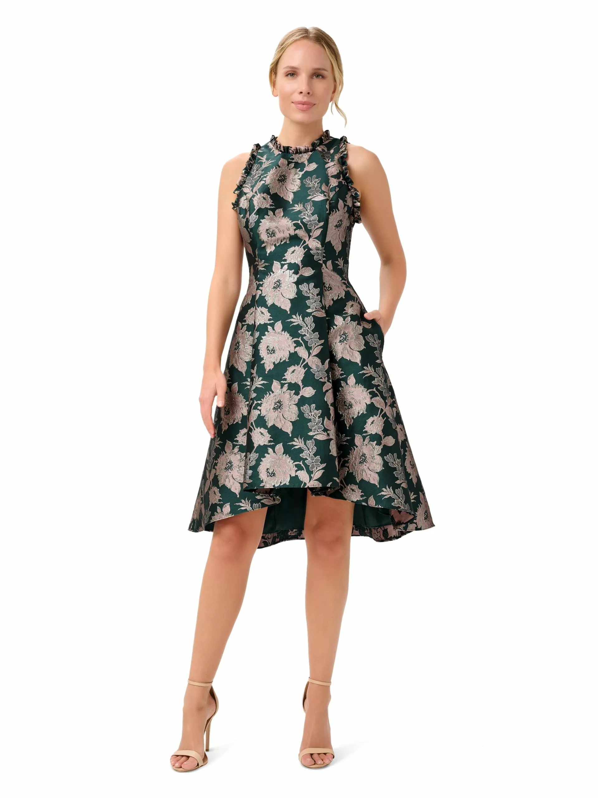 Adrianna Papell Ruffle Jacquard Dress 4 Adrianna Papell Ruffle Jacquard Dress - Image 4