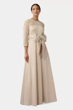 Adrianna Papell Beaded Bodice Taffeta Gown