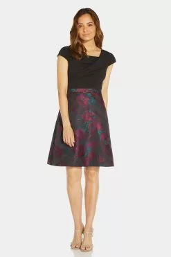 Adrianna Papell Knit Crepe And Jacquard Dress