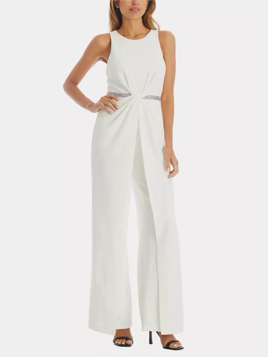 Adrianna Papell Crystal Waist Crepe Jumpsuit 1 Adrianna Papell Crystal Waist Crepe Jumpsuit