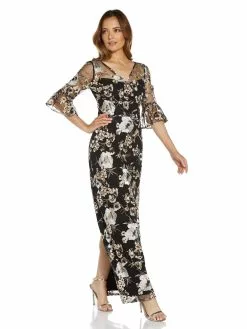 Adrianna Papell V Neck Embroidered Bell Sleeve Gown -Deals Adrianna Papell Store 6a3e6260 2051 42e3 87b1 6afb5ed89723