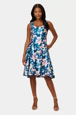 Adrianna Papell Printed Mikado High-Low Dress