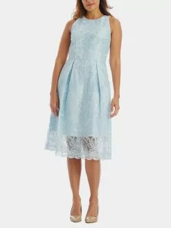 Adrianna Papell Ribbon Embroidery Flared Dress