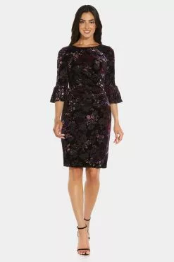 Adrianna Papell Printed Velvet Burnout Sheath