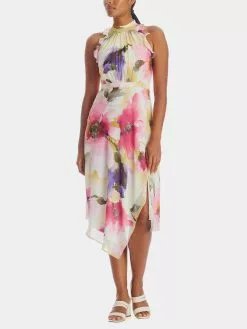 Adrianna Papell Printed Chiffon Halter Dress