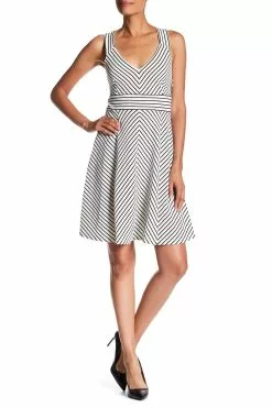 Adrianna Papell - 12255150 Sleeveless Striped Ottoman Knit Sundress -Deals Adrianna Papell Store adrianna papell 12255150 sleeveless striped ottoman knit sundress special occasion dress 7739160297555