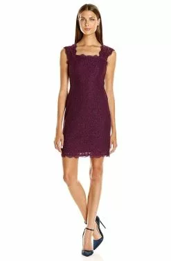 Adrianna Papell - 41895460 Floral Lace Square Neck Cutout Dress