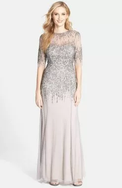 Adrianna Papell - 91896950 Embellished Illusion Jewel Sheath Gown -Deals Adrianna Papell Store adrianna papell 91896950 embellished illusion jewel sheath gown special occasion dress 0 platinum 28967298629715