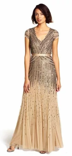 Adrianna Papell - 92868950 Cap Sleeve Sequined Mesh A-Line Gown -Deals Adrianna Papell Store adrianna papell 92868950 cap sleeve sequined mesh a line gown special occasion dress 5445588254777