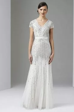 Adrianna Papell - 92868950 Cap Sleeve Sequined Mesh A-Line Gown -Deals Adrianna Papell Store adrianna papell 92868950 cap sleeve sequined mesh a line gown special occasion dress 5445588287545