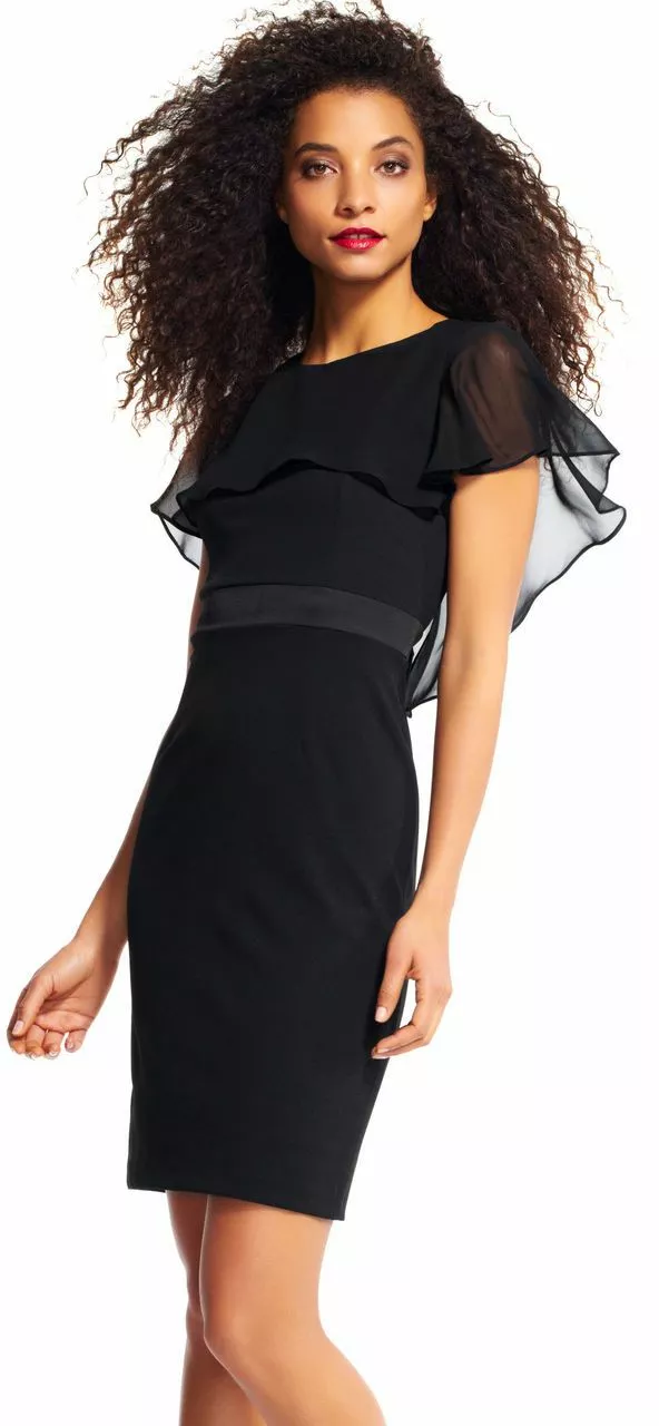 Adrianna Papell - AP1D100542 Sheer Ruffle Cape Little Black Dress 2 Adrianna Papell - AP1D100542 Sheer Ruffle Cape Little Black Dress - Image 2