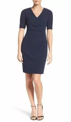 Adrianna Papell - AP1D100811 Short Sleeve V-neck Sheath Dress