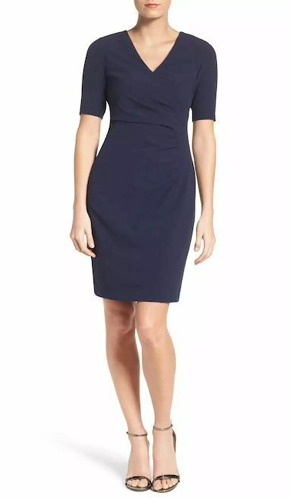Adrianna Papell - AP1D100811 Short Sleeve V-neck Sheath Dress 1 Adrianna Papell - AP1D100811 Short Sleeve V-neck Sheath Dress
