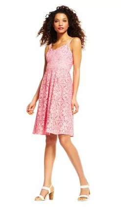 Adrianna Papell - AP1D100817 Full Lace V-neck A-line Dress -Deals Adrianna Papell Store adrianna papell ap1d100817 full lace v neck a line dress special occasion dress 7191755423827