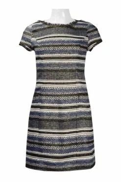 Adrianna Papell - AP1D101468 Stripe Patterned Sheath Dress With Cutout -Deals Adrianna Papell Store adrianna papell ap1d101468 stripe patterned sheath dress with cutout special occasion dress 6921910976595
