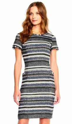 Adrianna Papell - AP1D101468 Stripe Patterned Sheath Dress With Cutout -Deals Adrianna Papell Store adrianna papell ap1d101468 stripe patterned sheath dress with cutout special occasion dress 7192148148307