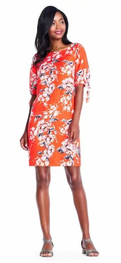 Adrianna Papell - AP1D102267 Floral Print Sleeves Tie Dress