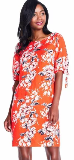 Adrianna Papell - AP1D102267 Floral Print Sleeves Tie Dress -Deals Adrianna Papell Store adrianna papell ap1d102267 floral print sleeves tie dress special occasion dress 7739263352915
