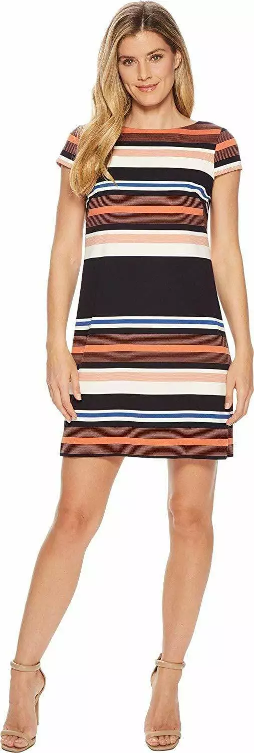 Adrianna Papell - AP1D102296 Striped Bateau A-Line Dress 1 Adrianna Papell - AP1D102296 Striped Bateau A-Line Dress