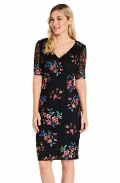 Adrianna Papell - AP1D102954 Floral Embroidered V-neck Sheath Dress -Deals Adrianna Papell Store adrianna papell ap1d102954 floral embroidered v neck sheath dress semi formal 14191771025491