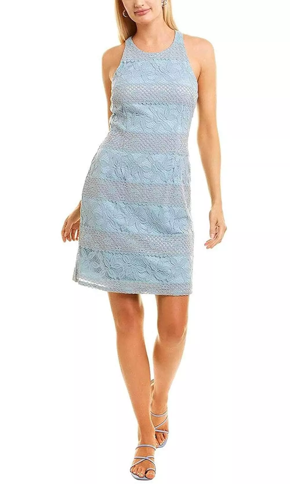 Adrianna Papell AP1D104164 - Jewel Neck Sleeveless Short Laced Dress 1 Adrianna Papell AP1D104164 - Jewel Neck Sleeveless Short Laced Dress