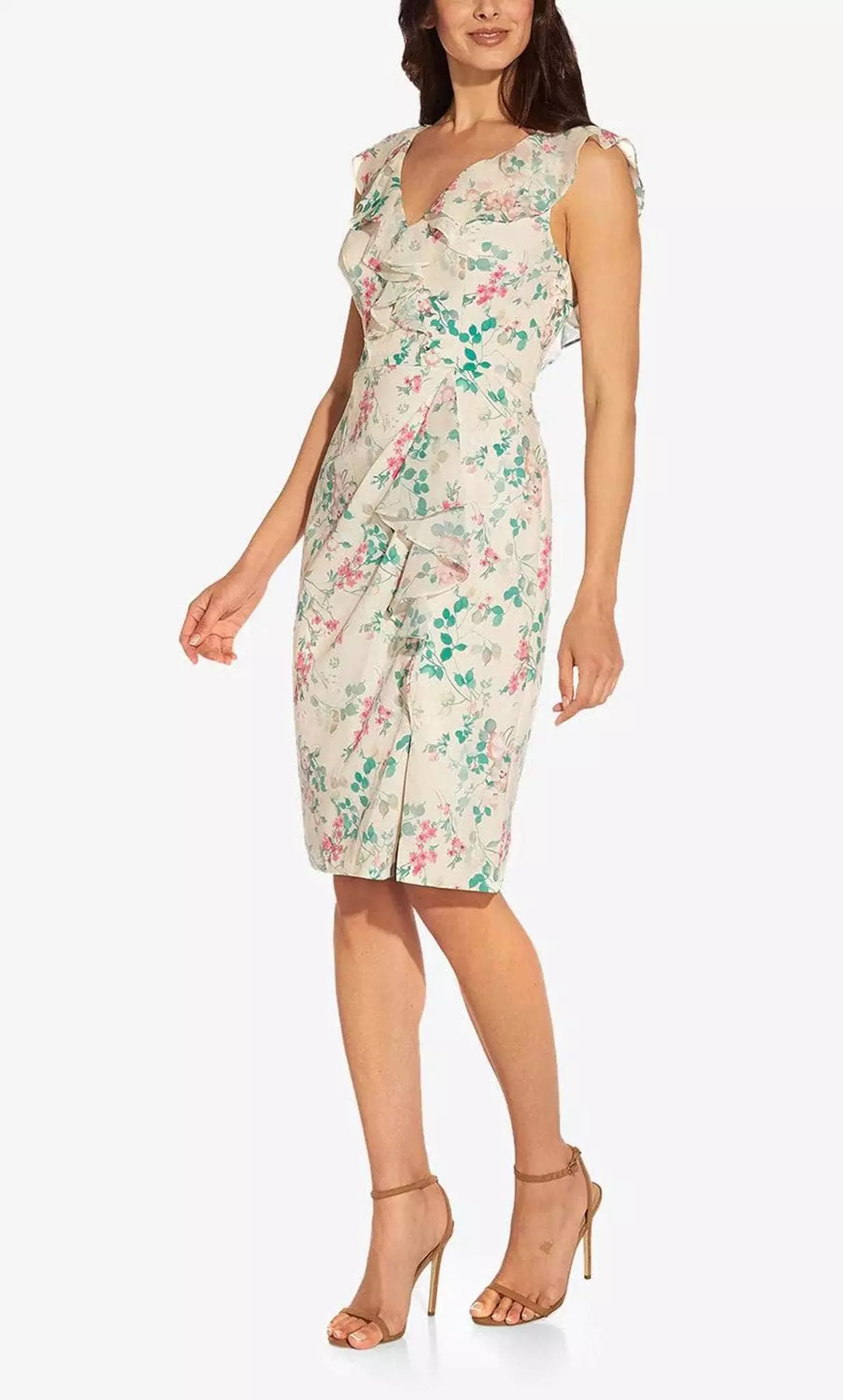 Adrianna Papell AP1D104738 - Ruffle Detailed Sleeveless Knee Length Dress 3 Adrianna Papell AP1D104738 - Ruffle Detailed Sleeveless Knee Length Dress - Image 3