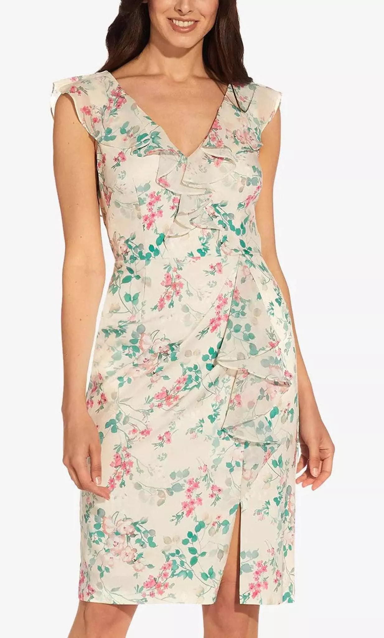 Adrianna Papell AP1D104738 - Ruffle Detailed Sleeveless Knee Length Dress 4 Adrianna Papell AP1D104738 - Ruffle Detailed Sleeveless Knee Length Dress - Image 4