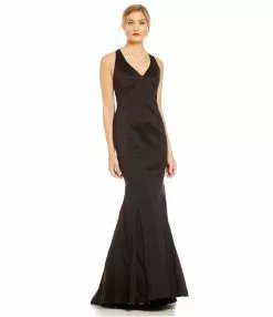 Adrianna Papell - AP1E200147 V-neck Taffeta Trumpet Dress