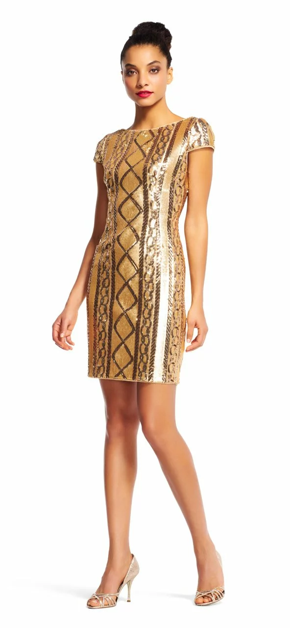 Adrianna Papell - AP1E200322 Cable Knit Sequined Dress 1 Adrianna Papell - AP1E200322 Cable Knit Sequined Dress