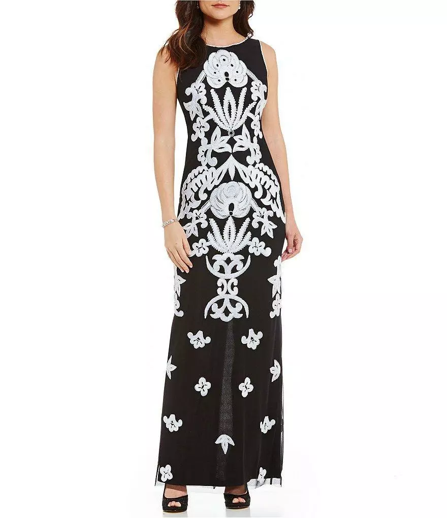 Adrianna Papell - AP1E200676 Embroidered Bateau Sheath Dress 1 Adrianna Papell - AP1E200676 Embroidered Bateau Sheath Dress