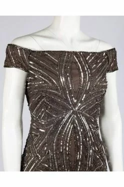 Adrianna Papell - AP1E201100 Sequined Off-Shoulder Sheath Dress -Deals Adrianna Papell Store adrianna papell ap1e201100 sequined off shoulder sheath dress special occasion dress 6922007740499