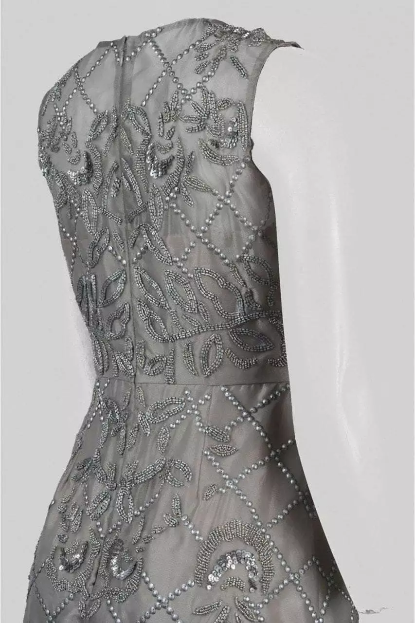 Adrianna Papell - AP1E201287 Beaded V-neck A-line Dress 4 Adrianna Papell - AP1E201287 Beaded V-neck A-line Dress - Image 4