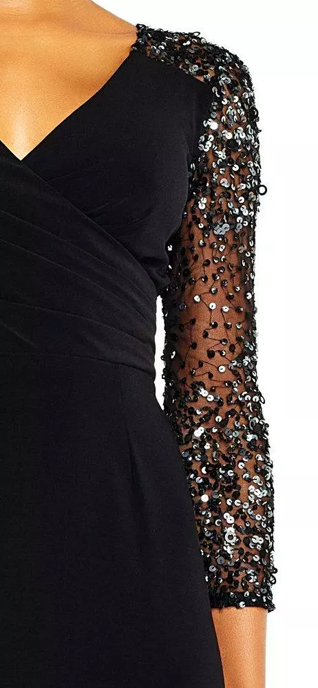 Adrianna Papell - AP1E201493 Sequined Pleated V-neck Sheath Dress 2 Adrianna Papell - AP1E201493 Sequined Pleated V-neck Sheath Dress - Image 2