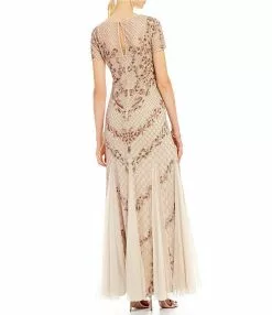 Adrianna Papell - AP1E201532 Short Sleeve Beaded Mermaid Gown -Deals Adrianna Papell Store adrianna papell ap1e201532 short sleeve beaded mermaid gown special occasion dress 5445964496953