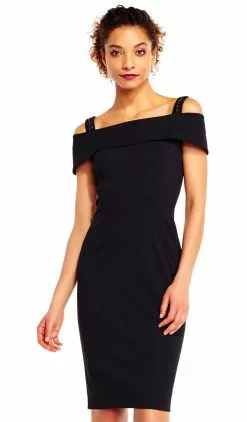 Adrianna Papell - AP1E201555 Embellished Off-shoulder Sheath Dress -Deals Adrianna Papell Store adrianna papell ap1e201555 embellished off shoulder sheath dress special occasion dress 7201147715667