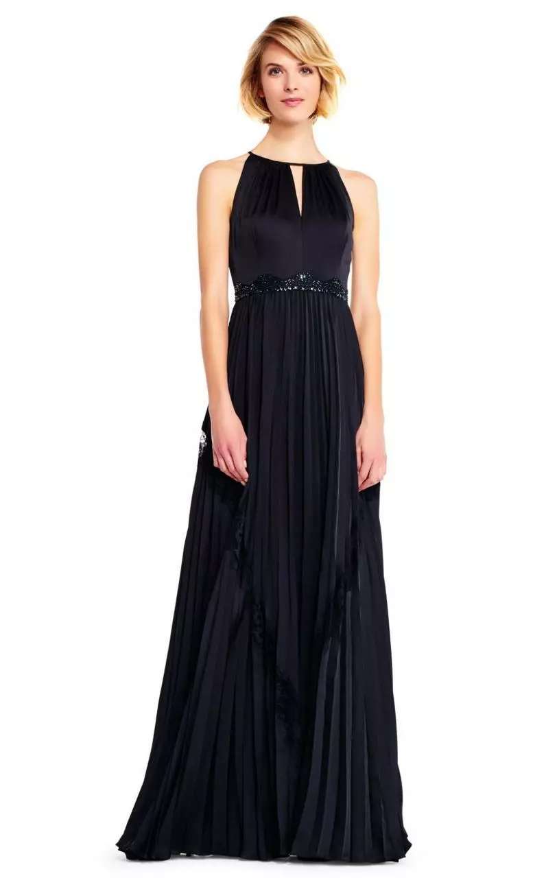 Adrianna Papell - AP1E201701 High Halter Keyhole Cutout Accordion Gown 1 Adrianna Papell - AP1E201701 High Halter Keyhole Cutout Accordion Gown