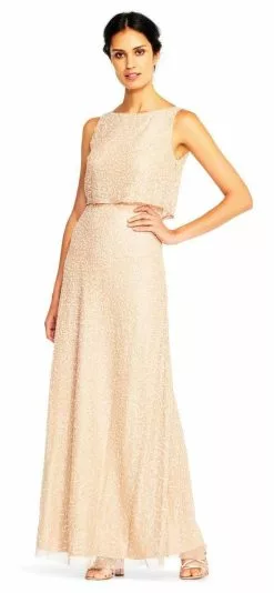 Adrianna Papell - AP1E201759 Sleeveless Popover Sequined Gown -Deals Adrianna Papell Store adrianna papell ap1e201759 sleeveless popover sequined gown special occasion dress 28786579603539