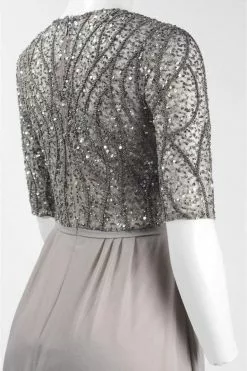 Adrianna Papell - AP1E202210 Elbow Sleeves Beaded Chiffon Gown -Deals Adrianna Papell Store adrianna papell ap1e202210 elbow sleeves beaded chiffon gown special occasion dress 5446014664761