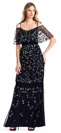 Adrianna Papell - AP1E202574 V-Neck Cold Shoulder Evening Dress
