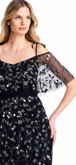 Adrianna Papell - AP1E202574 V-Neck Cold Shoulder Evening Dress -Deals Adrianna Papell Store adrianna papell ap1e202574 v neck cold shoulder evening dress special occasion dress 5625322209337