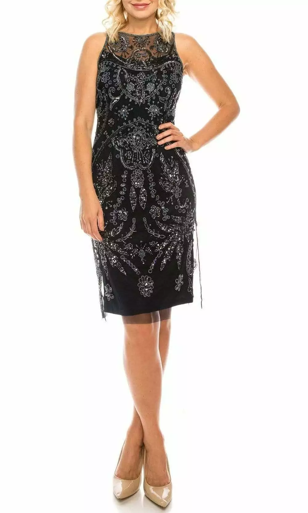 Adrianna Papell - AP1E202940 Bateau Sheath Knee-Length Dress 1 Adrianna Papell - AP1E202940 Bateau Sheath Knee-Length Dress