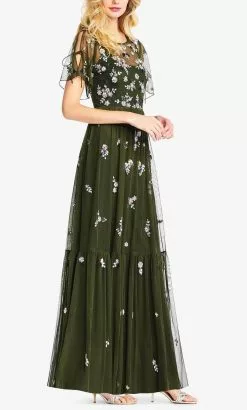 Adrianna Papell AP1E202943 - Floral Embroidered Full Length Dress -Deals Adrianna Papell Store adrianna papell ap1e202943 floral embroidered full length dress mother of the bride dresses 31711636291667